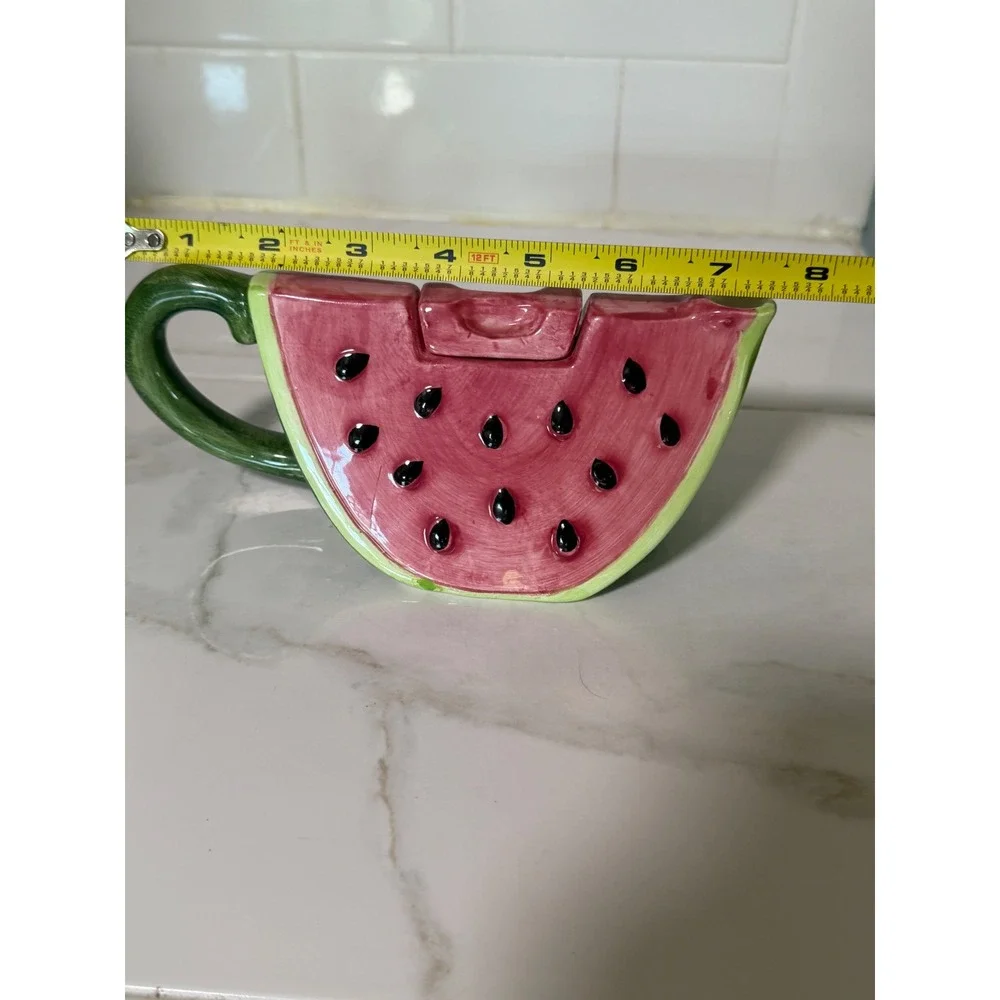 Vintage Watermelon Slice Ceramic Teapot Pink Green Fruit Shaped Tea Pot Lid